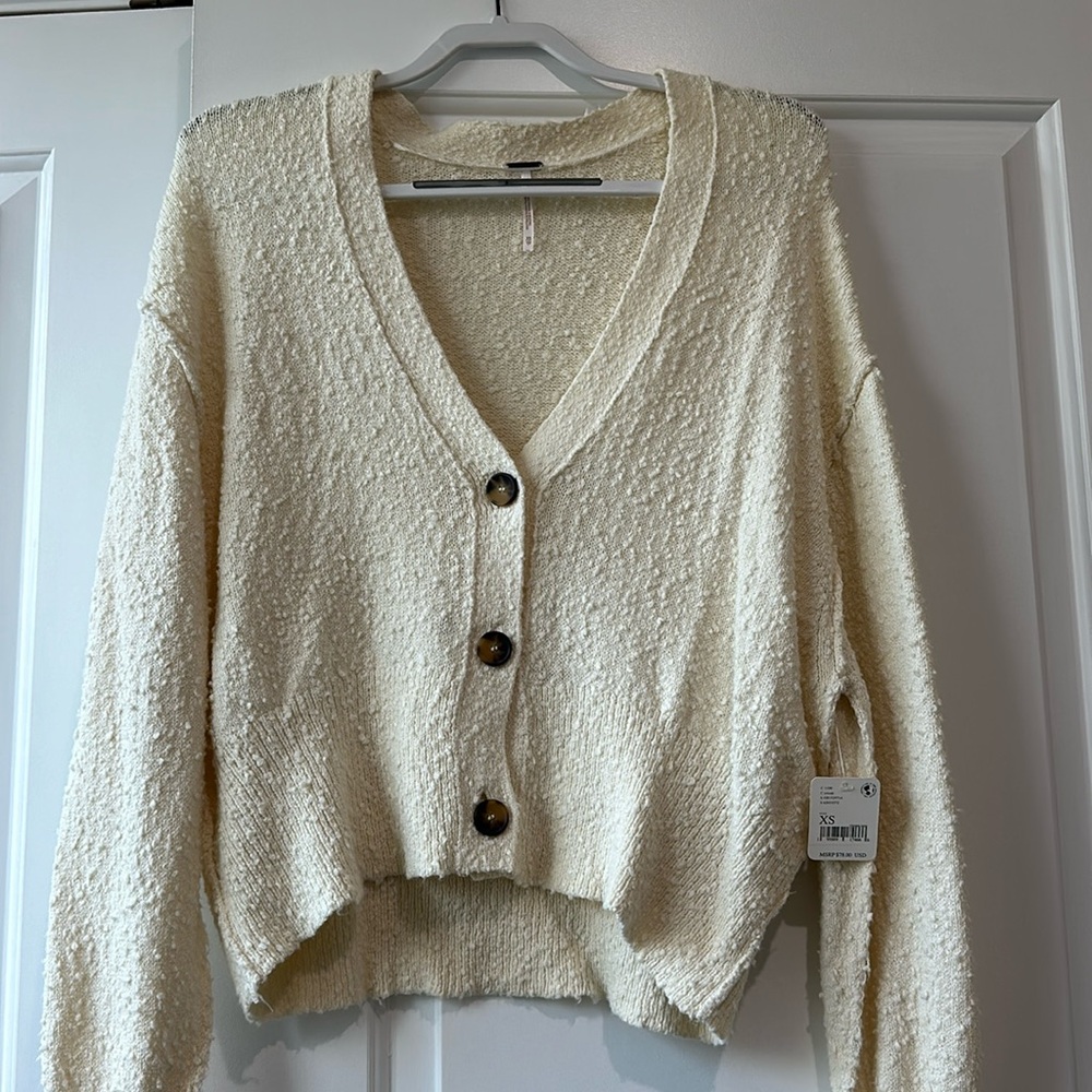 Free People Beige/Cream Textured Cardigan
